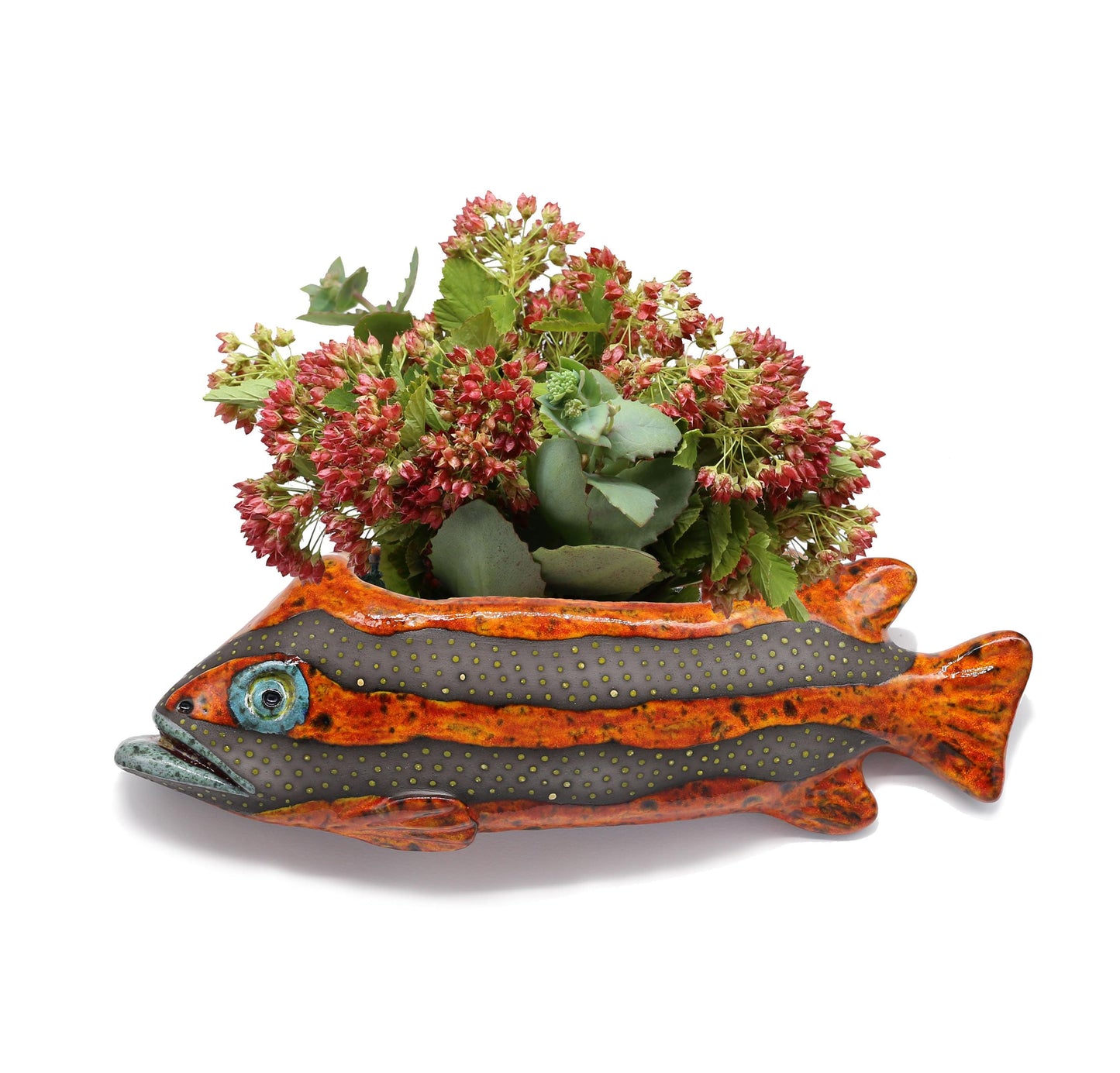 Orange Fish Wall Vase – Handmade Clay Wall Pocket for Flowers – Ceramic Fish Wall Decor – Bright Pottery Wall Art – Unique Coastal Gift