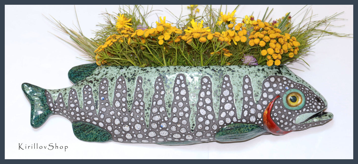 Handmade Ceramic Fish Vase: Wall Decor Hanging Planter