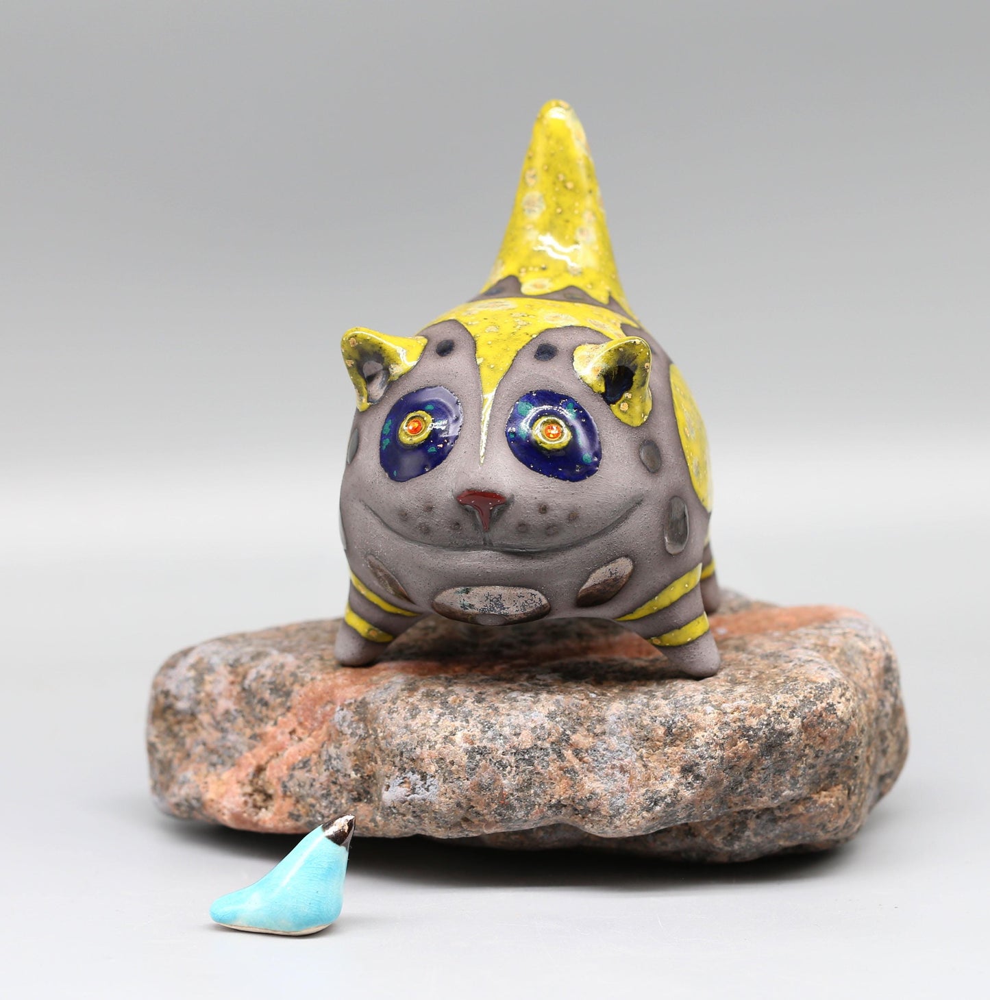 Handmade Ceramic Smiling Cat Figurine