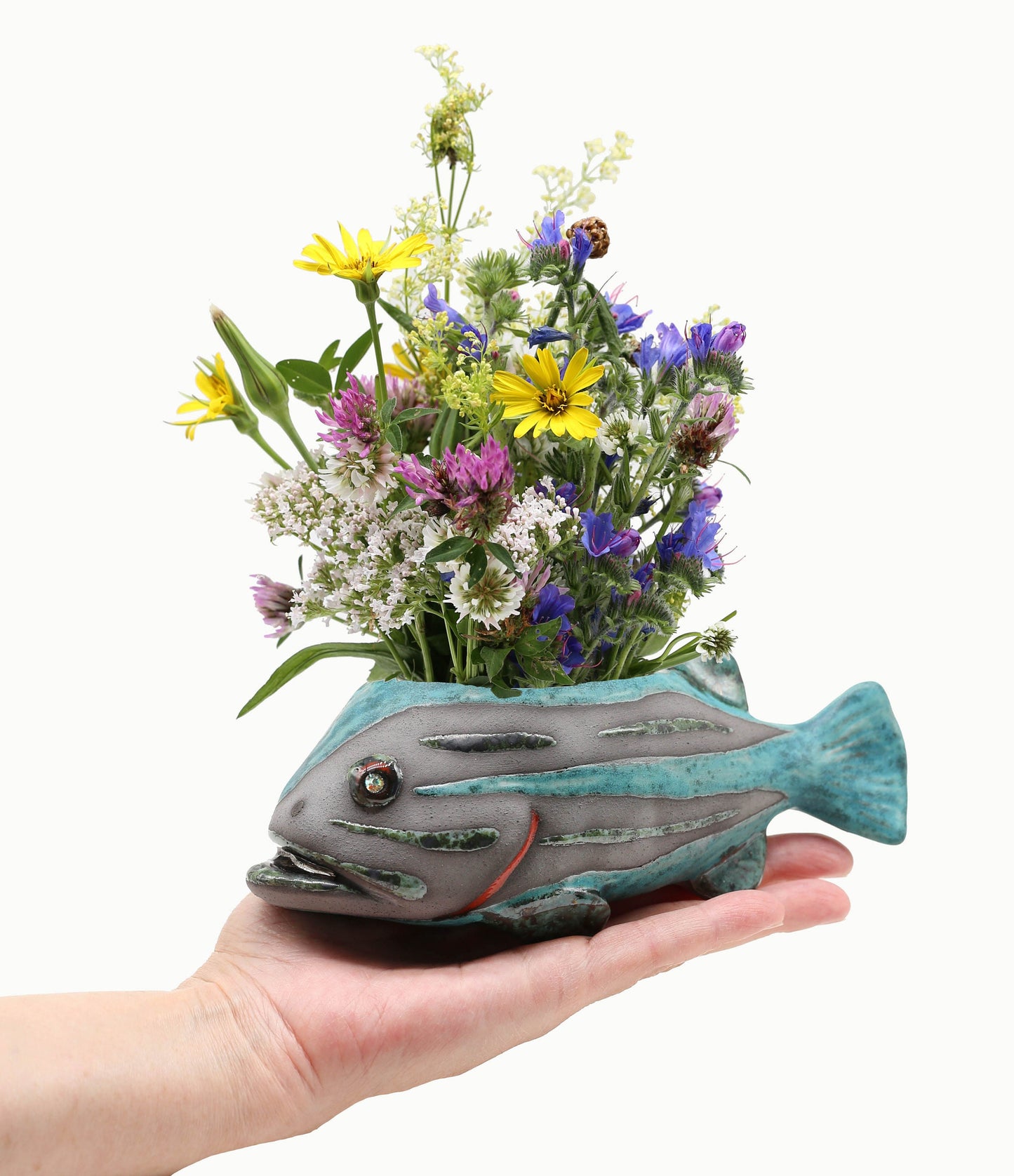 Handmade Ceramic Fish Vase: Wall Hanging Sculpture, Unique Home Decor