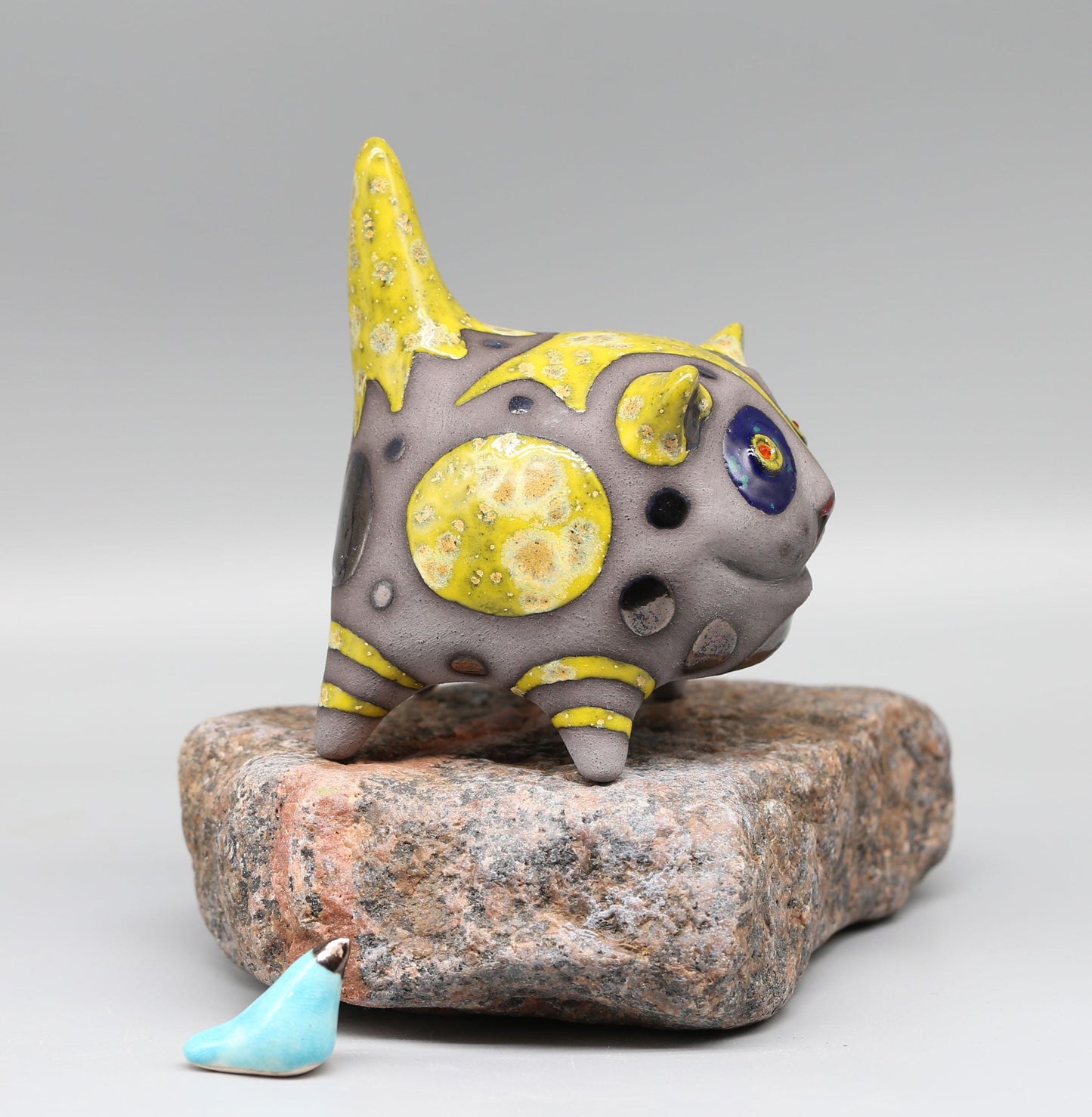 Handmade Ceramic Smiling Cat Figurine