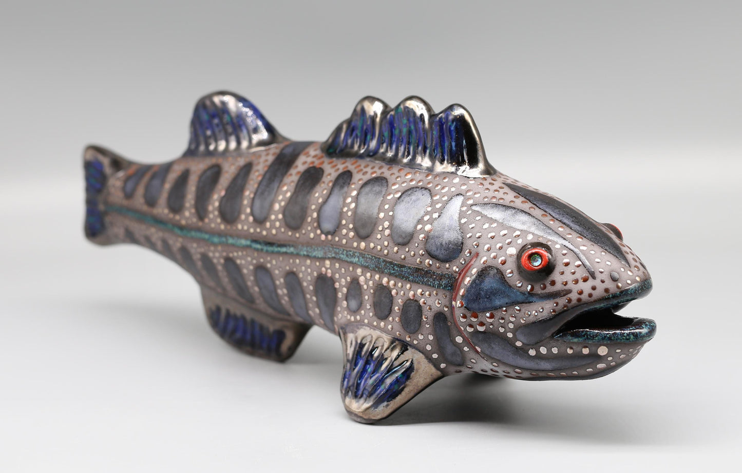 Handmade Ceramic Smallmouth Bass Sculpture: Modern Fish Art Figurine