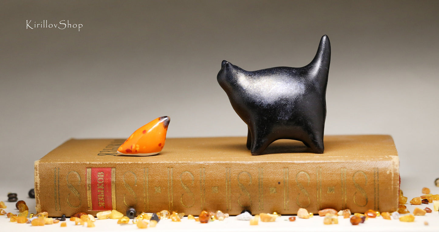 Black cat figurine Ceramic miniature sculpture Cute small kitten Gift for cat loves Handmade Art MADE TO ORDER