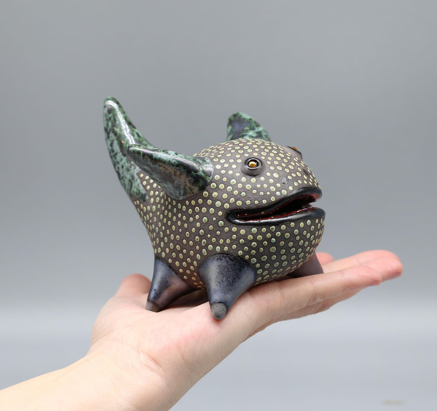 Handmade Ceramic Dragon Figurine: Fantasy Creature Sculpture, Ring Holder