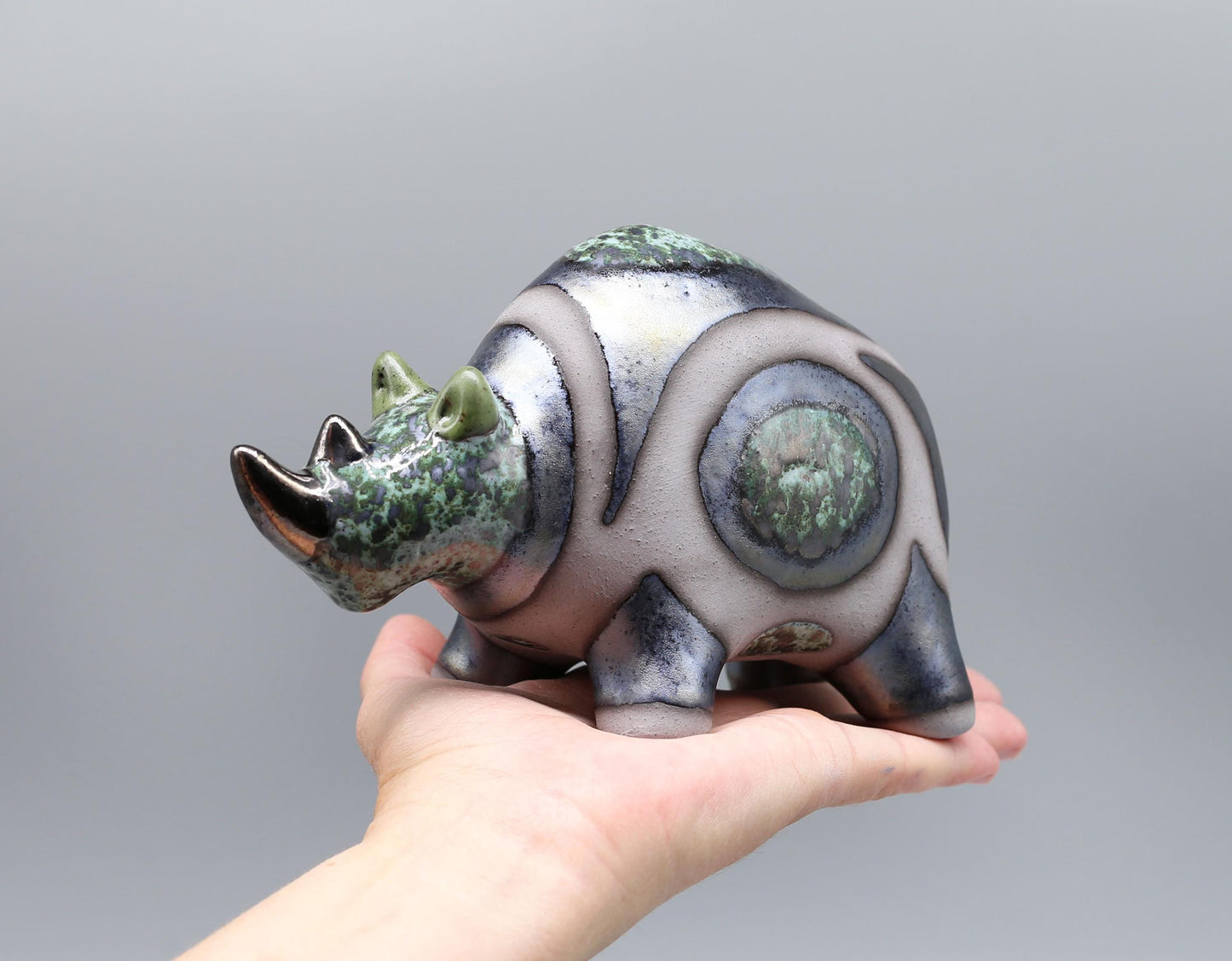 Ceramic sculpture Rhinoceros, small animal rhino statuette, handmade Art, rhino figurine, table decoration, MADE TO ORDER.