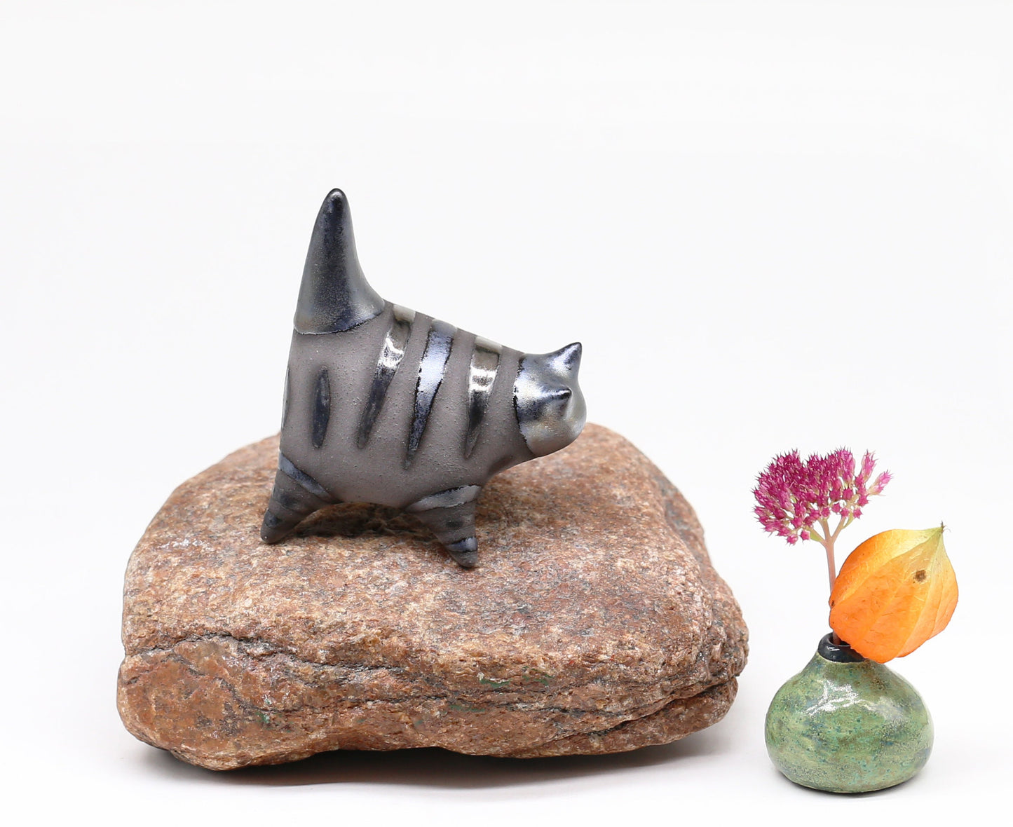 Miniature Cat figurine, Ceramic cat sculpture, Small black kitten, Table decoration, Handmade Art, Collectible, Cat lover gift