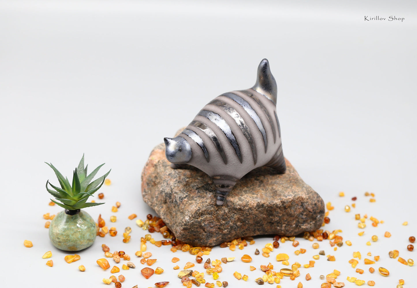 Handmade Ceramic Cat Sculpture: Bronze Glaze, Modern Home Decor
