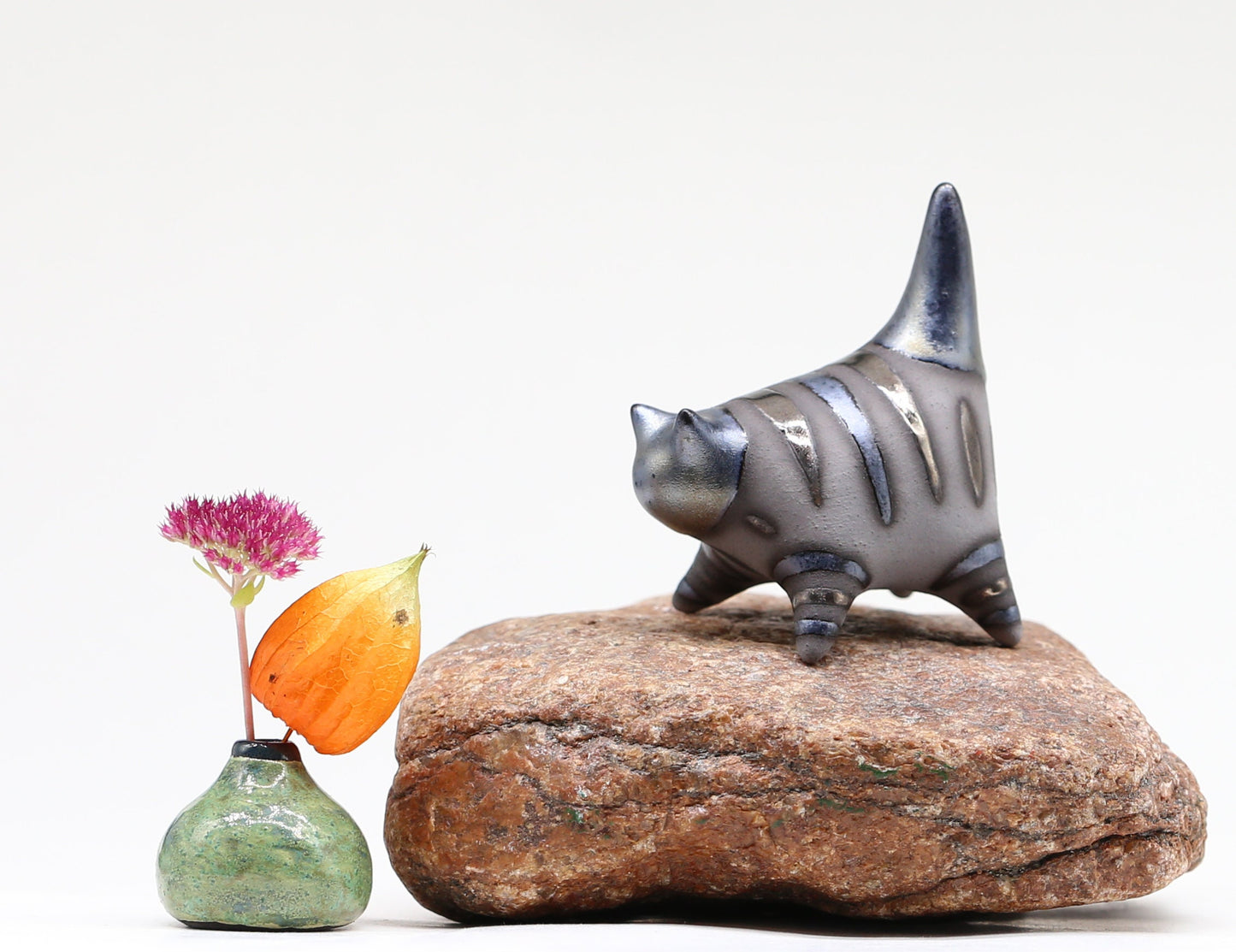 Miniature Cat figurine, Ceramic cat sculpture, Small black kitten, Table decoration, Handmade Art, Collectible, Cat lover gift