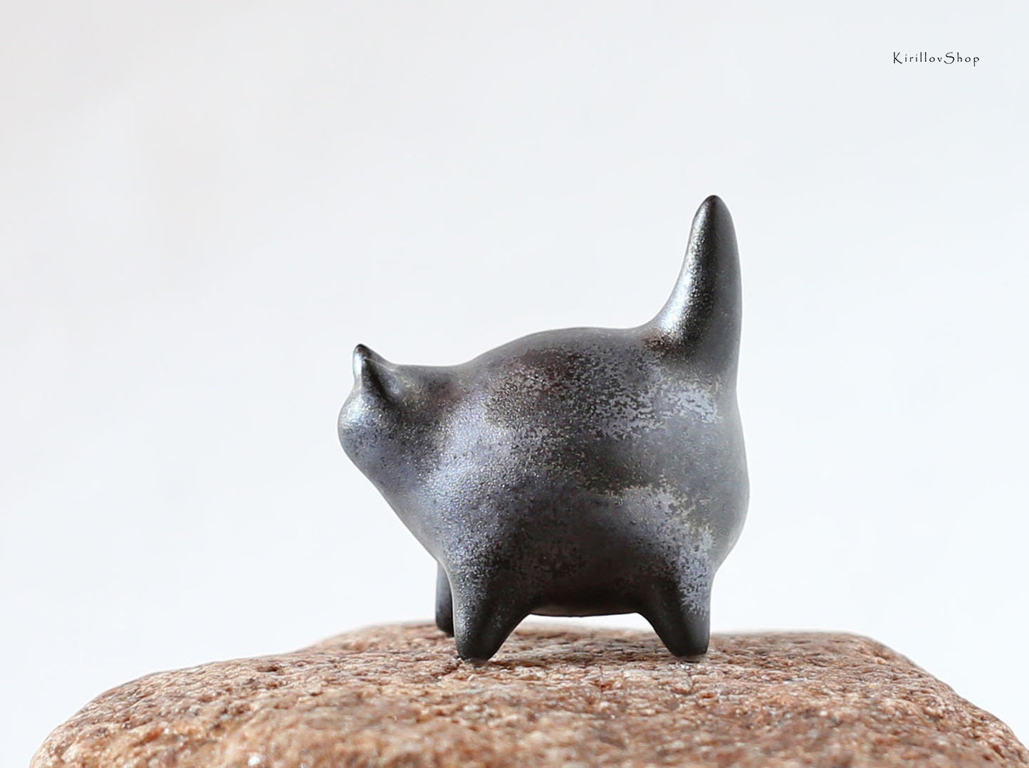 Handmade Ceramic Black Cat Sculpture: Miniature Table Decoration