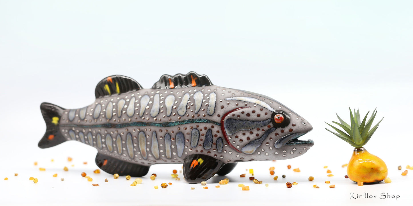 Fish Art Sculpture Ceramic Modern Figurine Table Sculpture Smallmouth Bass Handmade Unique Gift MADE TO ORDER