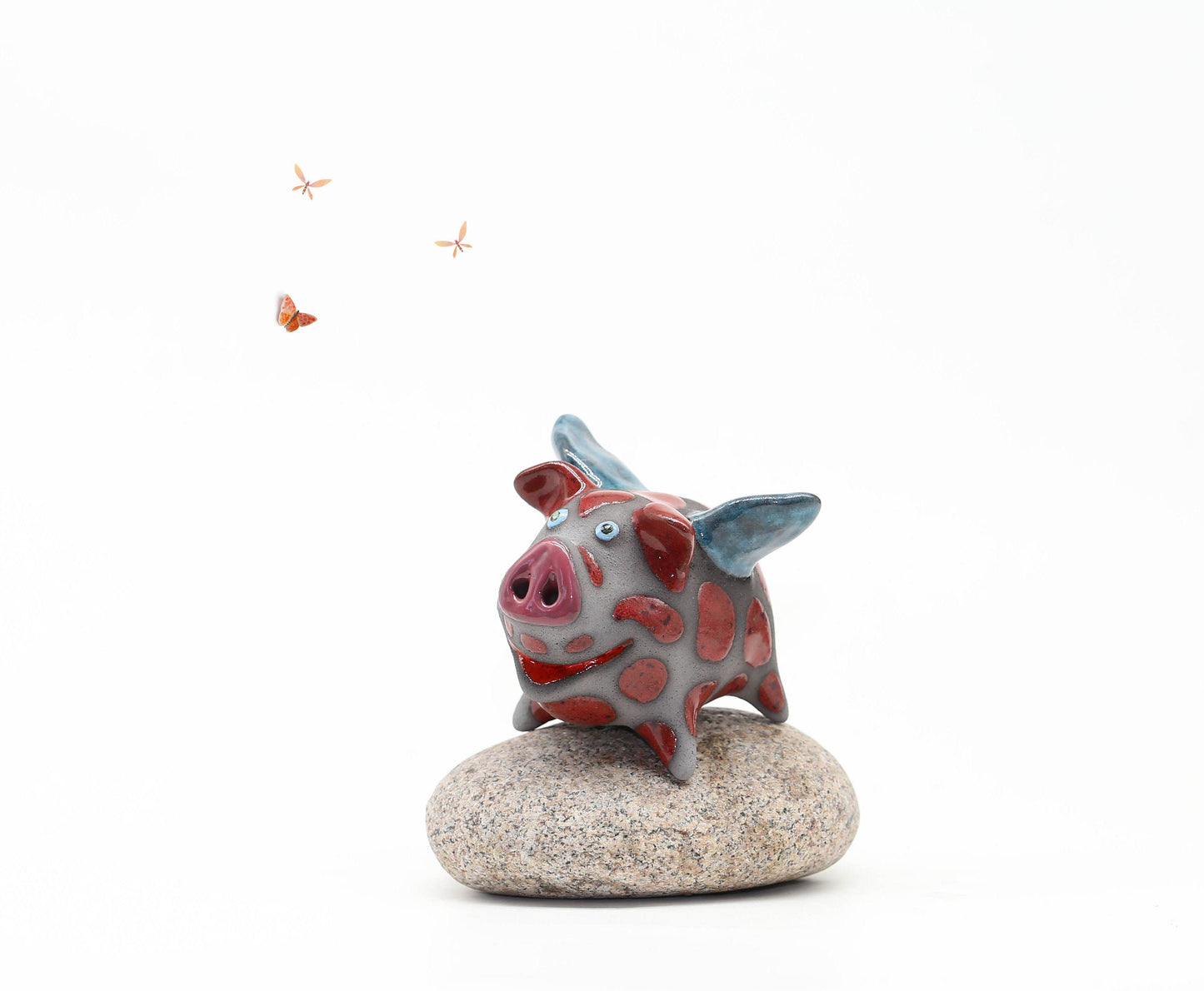 Handmade Ceramic Flying Pig Figurine