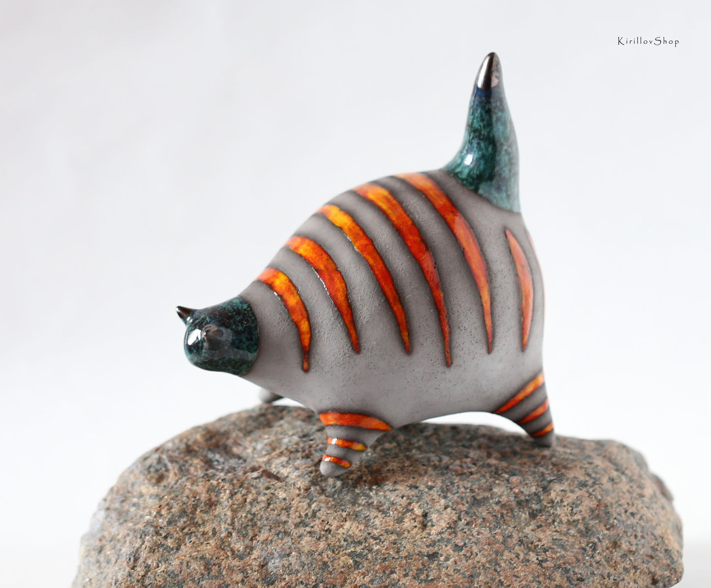 Handmade Ceramic Orange Tabby Cat Figurine