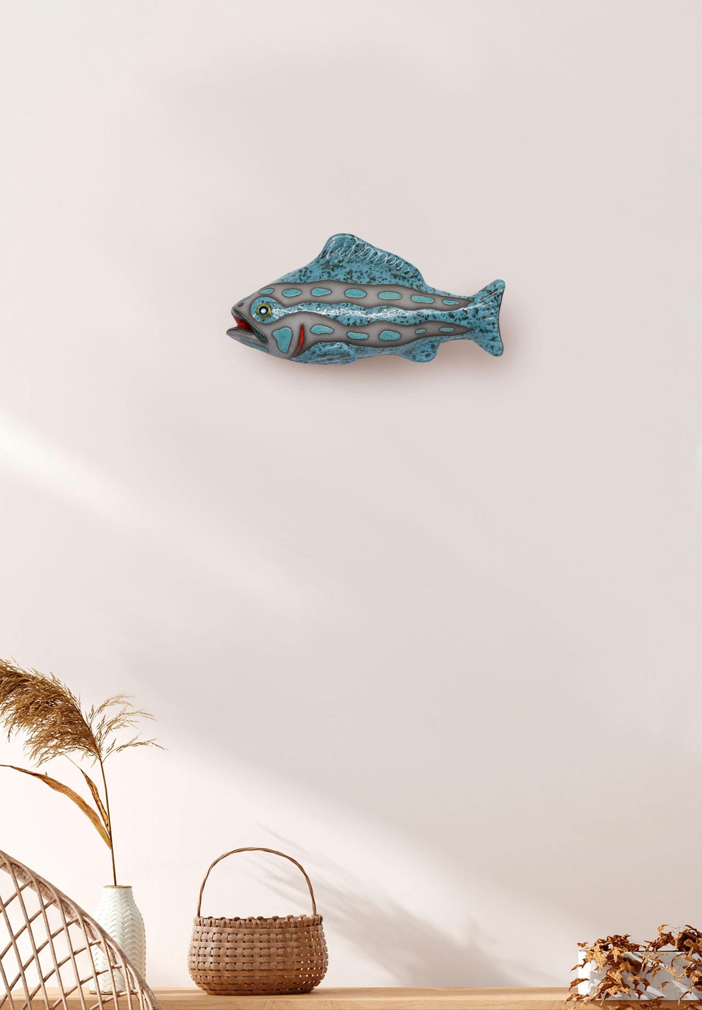 Handmade Ceramic Fish Wall Sculpture: Glazed Clay Art Decor