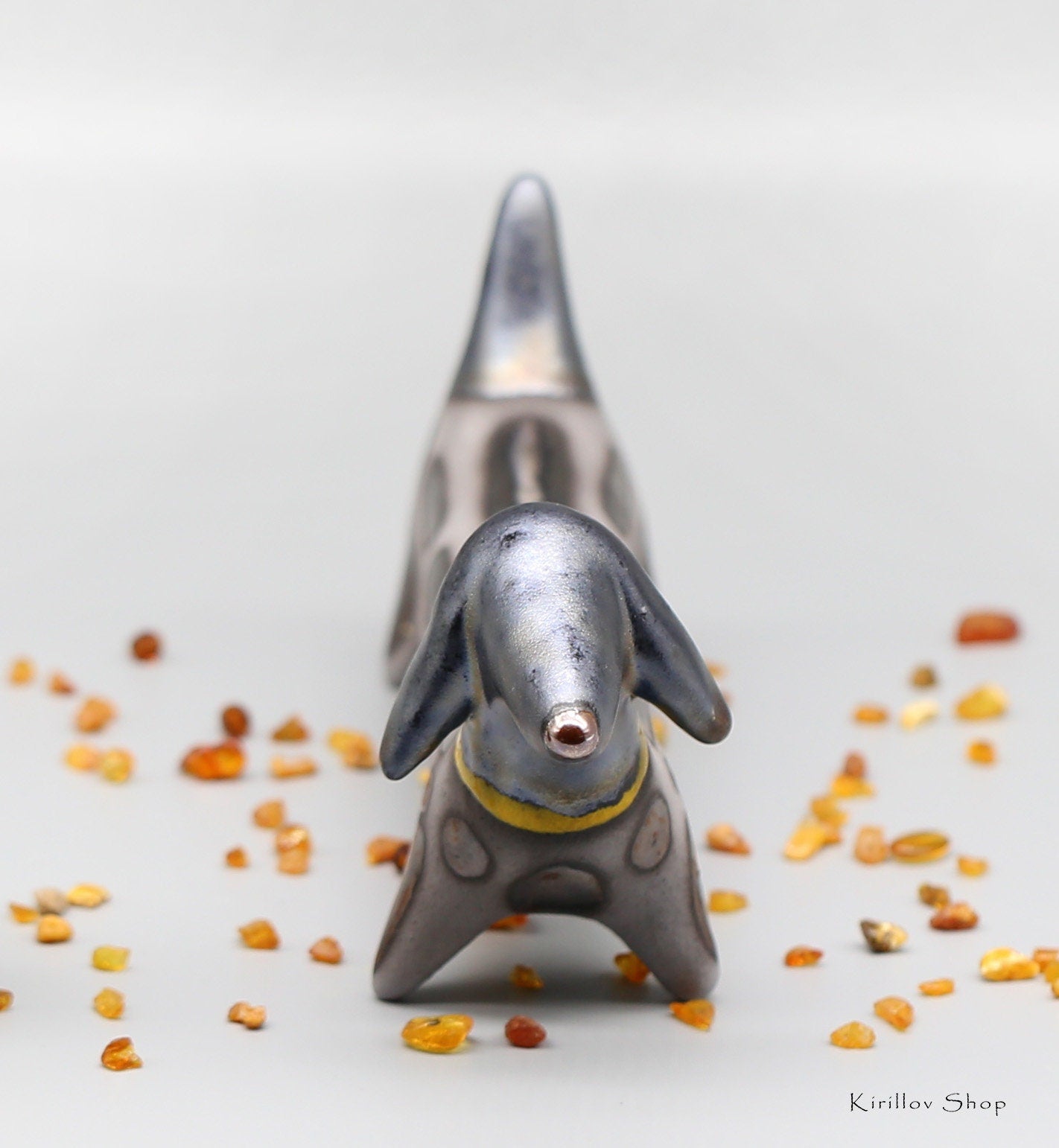 Ceramic figurine dog, Black dog dachshund sculpture, Table decoration, Handmade Art