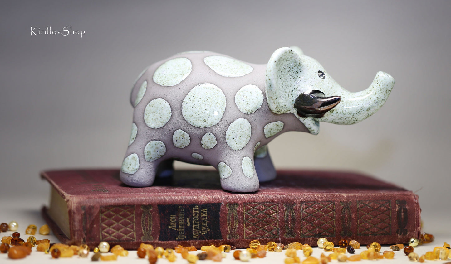 Figurine Elephant Handmade Ceramic Table Sculpture Art Elephant Decor Collectible
