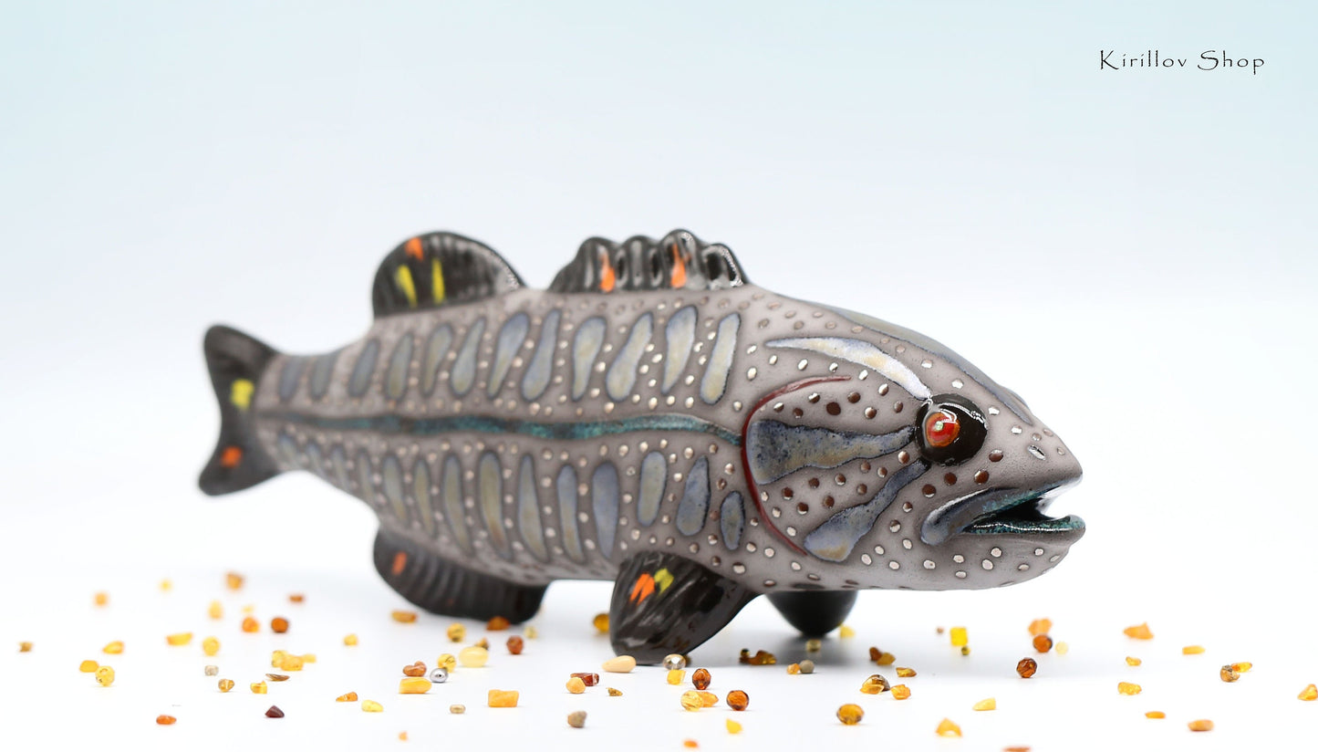 Fish Art Sculpture Ceramic Modern Figurine Table Sculpture Smallmouth Bass Handmade Unique Gift MADE TO ORDER