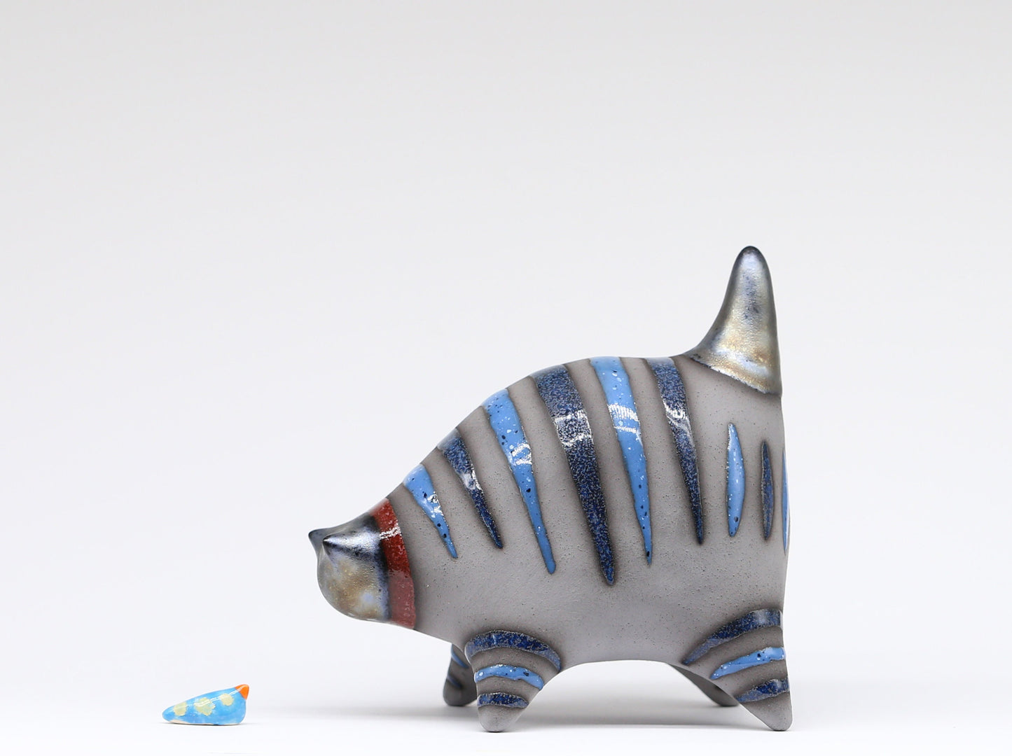 Cat figurine, Ceramic sculpture cat, Blue cat, Art striped cat, Handmade cat, Table decor, Cat lover gift, MADE TO ORDER