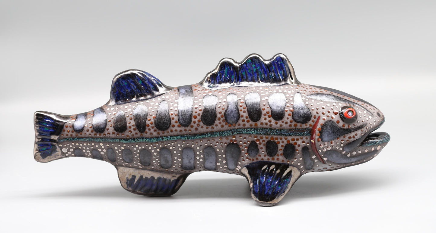 Handmade Ceramic Smallmouth Bass Sculpture: Modern Fish Art Figurine