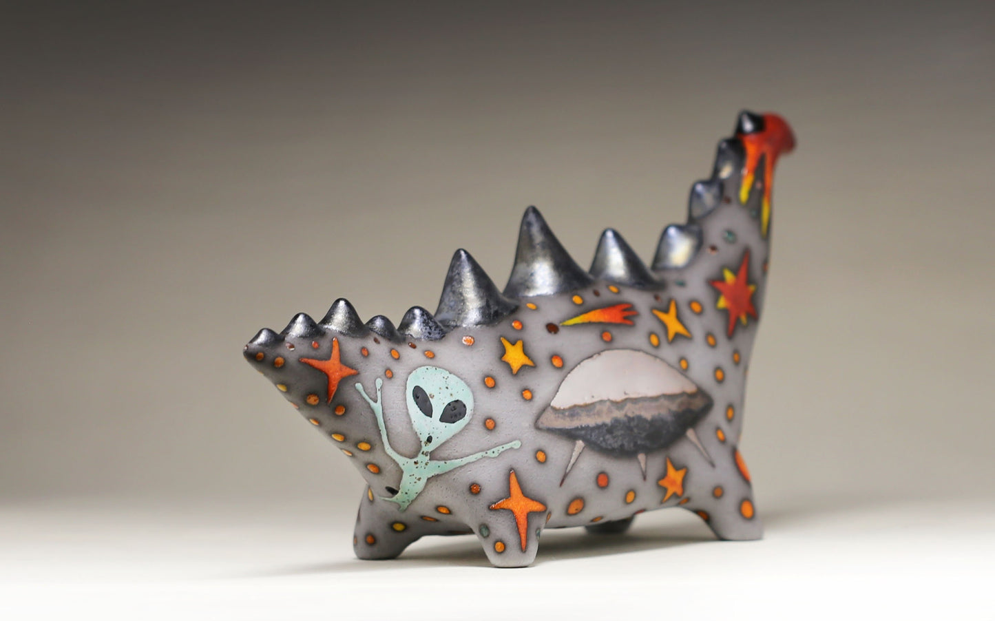 Ceramic sculpture Dinosaur, Interior decor, Handmade Dragon, Hand painted figure, Ufo, Fantasy sculpture, Clay Art, MADE TO ORDER