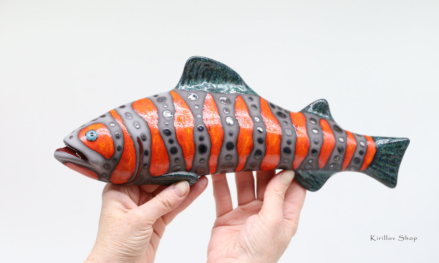 Ceramic fish wall decor, Handmade, Fisherman gift, Home decor, Red Trout, MADE TO ORDER