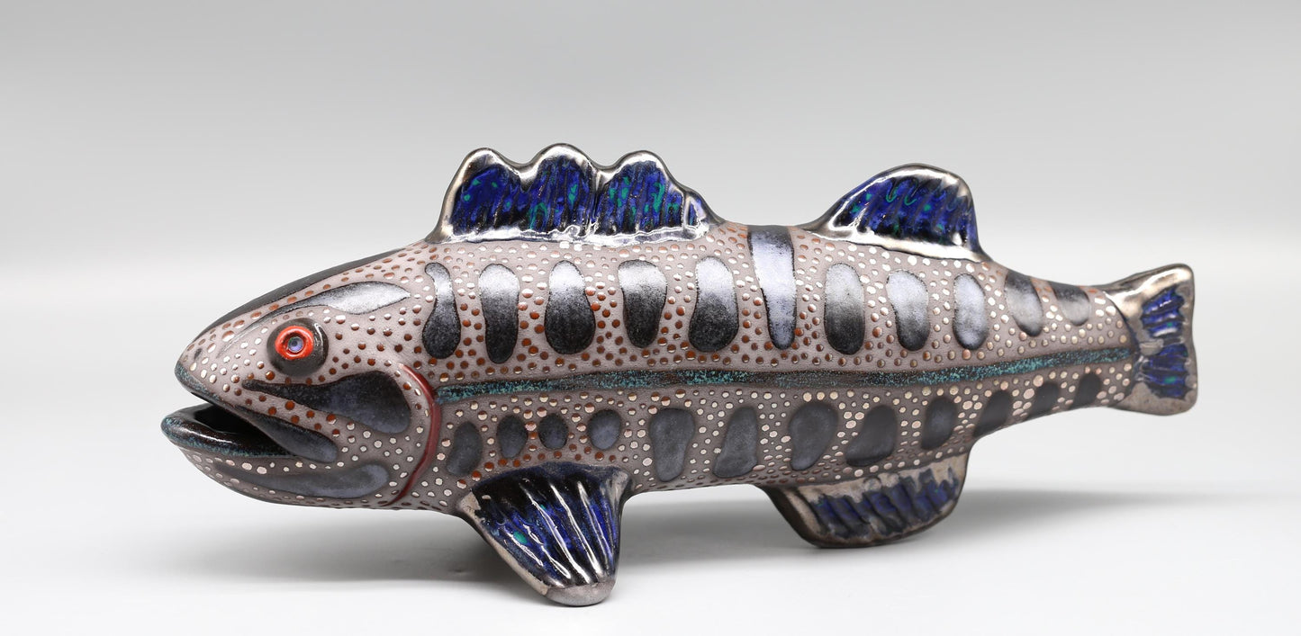 Handmade Ceramic Smallmouth Bass Sculpture: Modern Fish Art Figurine
