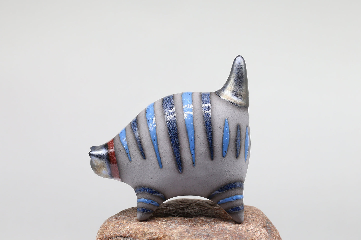 Cat figurine, Ceramic sculpture cat, Blue cat, Art striped cat, Handmade cat, Table decor, Cat lover gift, MADE TO ORDER