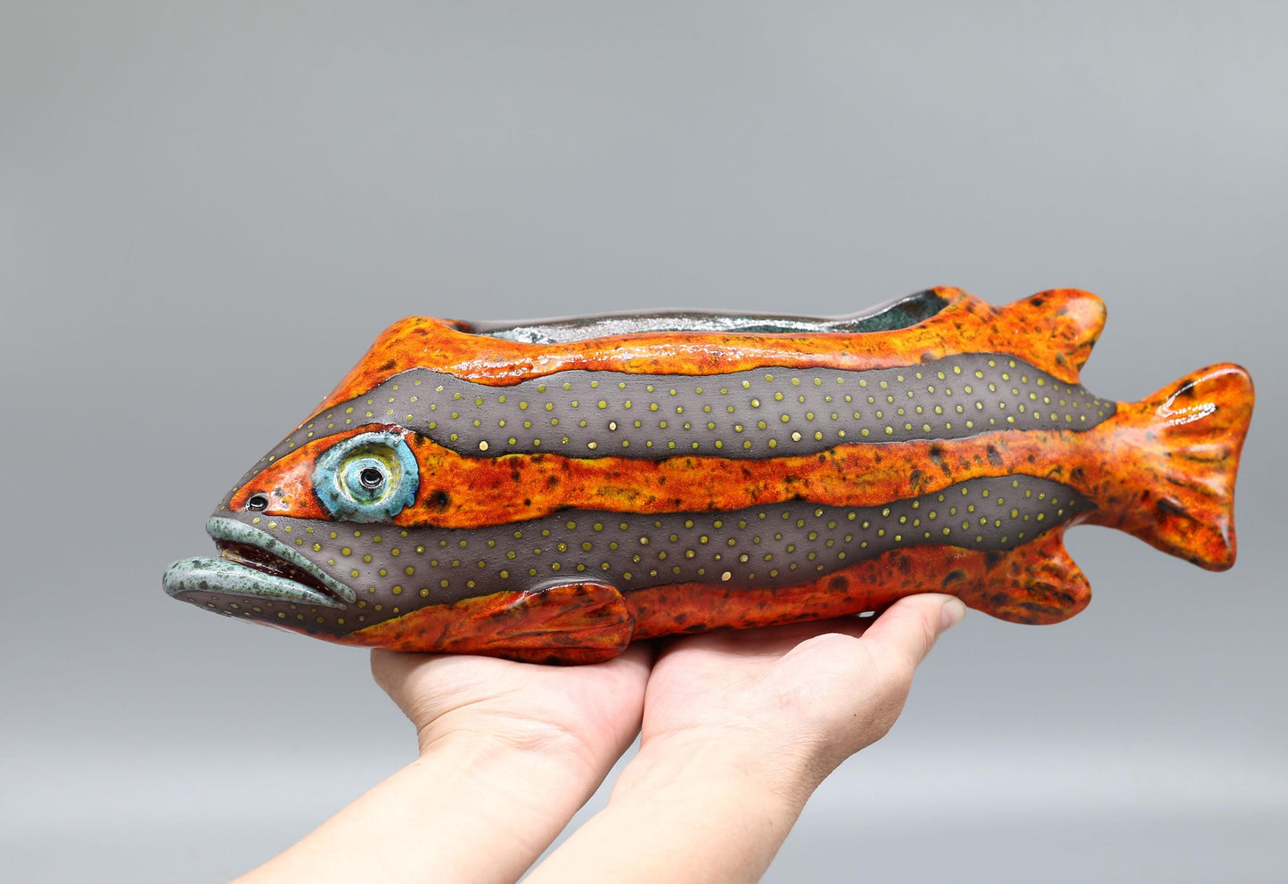 Orange Fish Wall Vase – Handmade Clay Wall Pocket for Flowers – Ceramic Fish Wall Decor – Bright Pottery Wall Art – Unique Coastal Gift