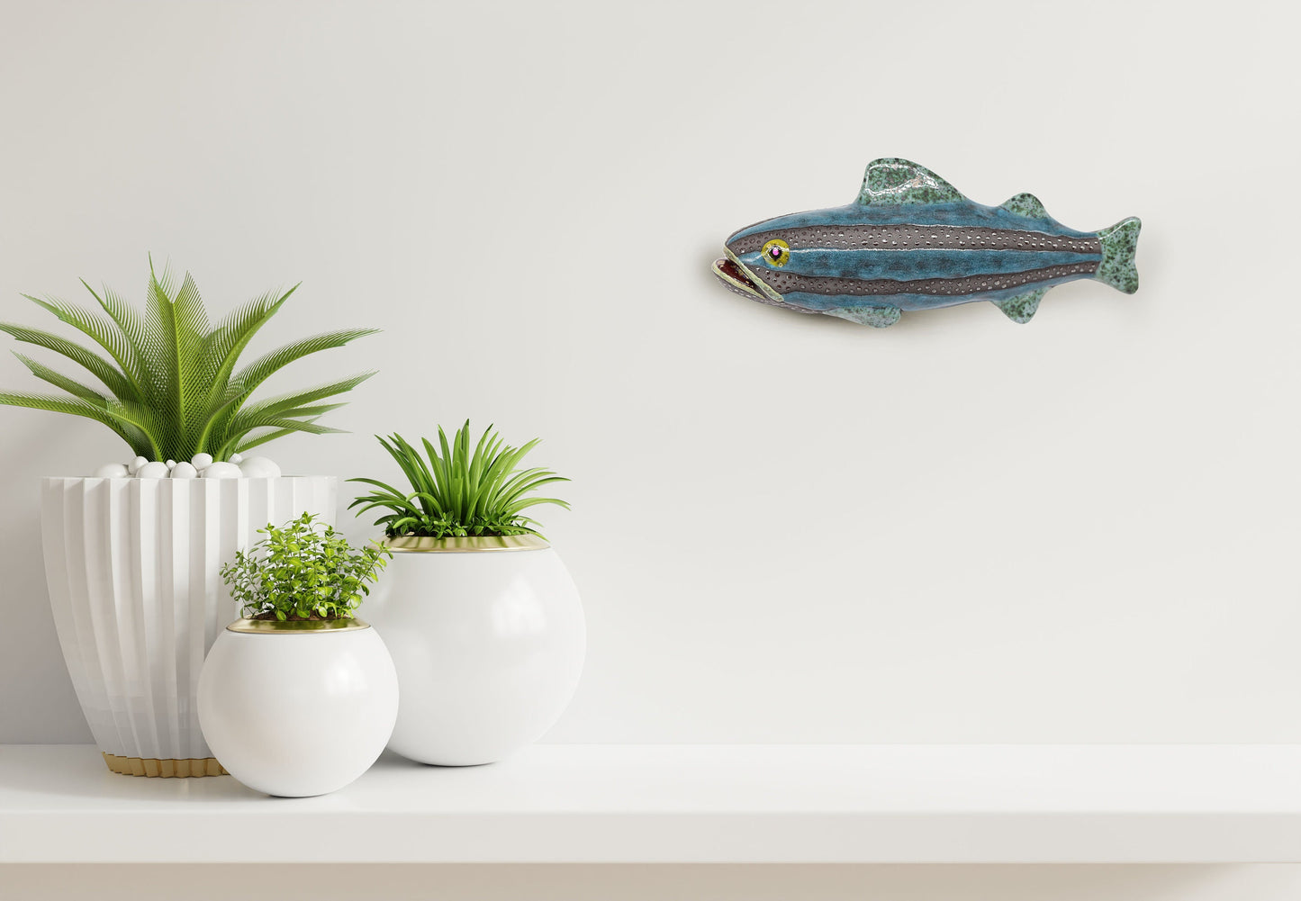 Handmade Ceramic Fish Wall Hanging: 3D Sculpture Art