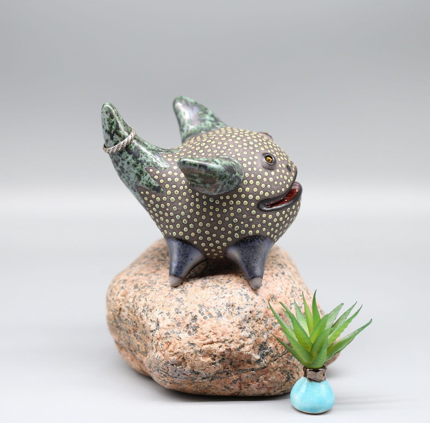Handmade Ceramic Dragon Figurine: Fantasy Creature Sculpture, Ring Holder