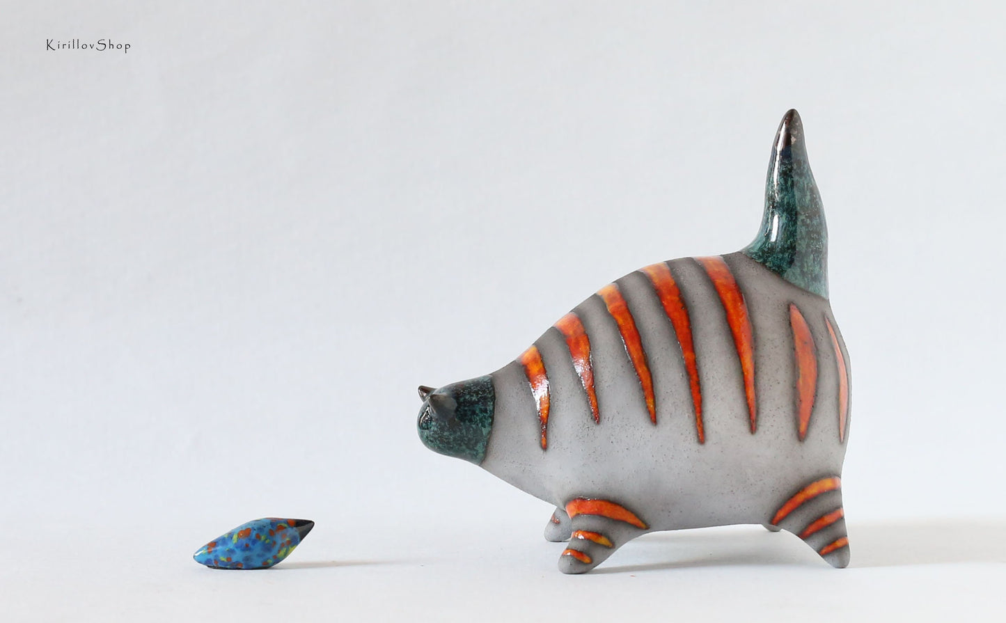 Handmade Ceramic Orange Tabby Cat Figurine