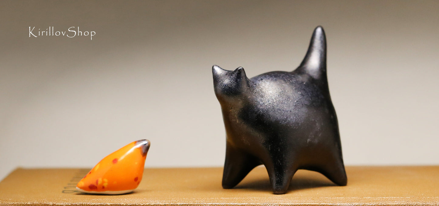 Black cat figurine Ceramic miniature sculpture Cute small kitten Gift for cat loves Handmade Art MADE TO ORDER
