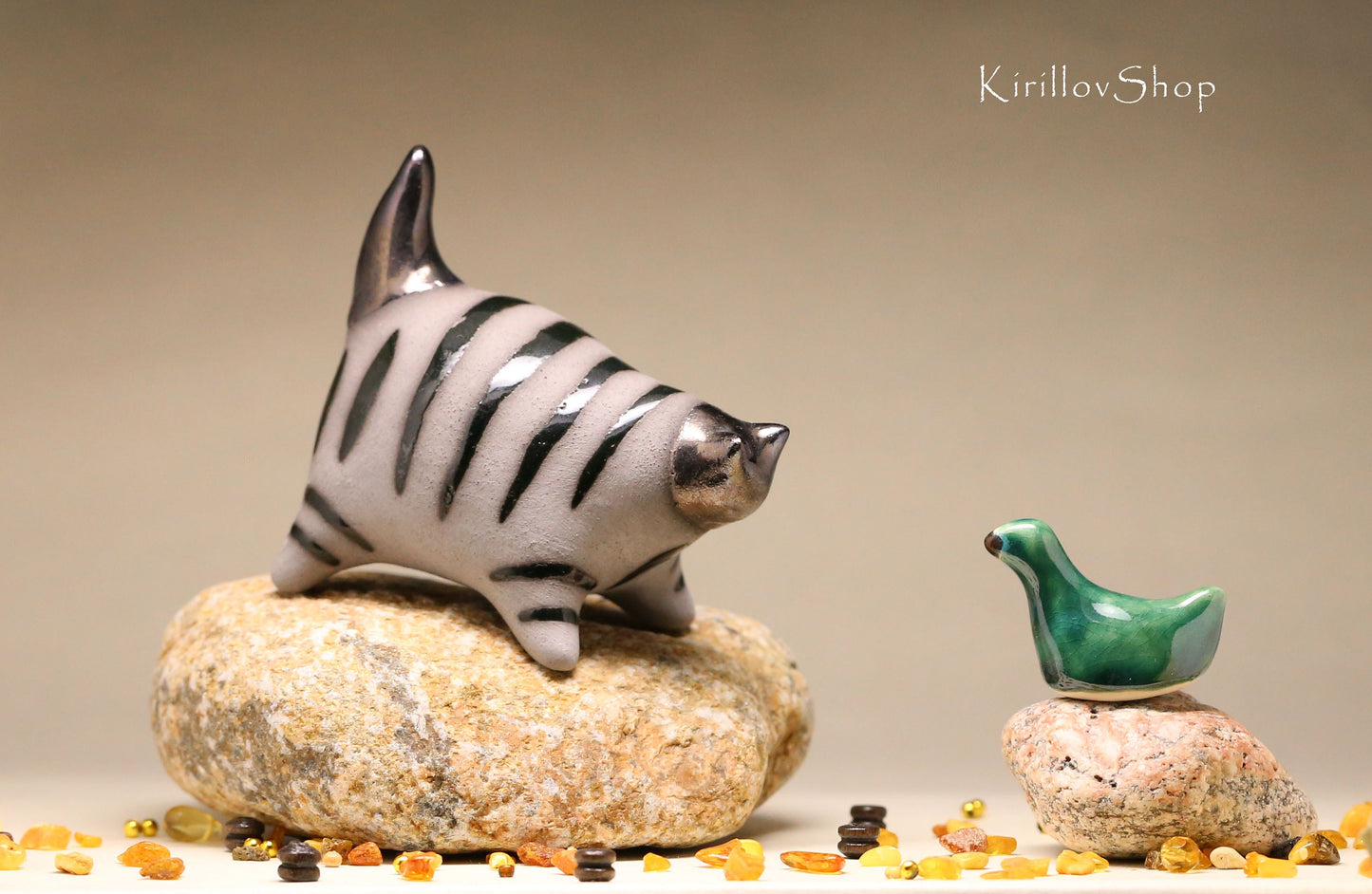 Ceramic Cat Sculpture, Black Little Kitten, Tabletop Figurine, Handmade Pottery, Cat Lover Gift
