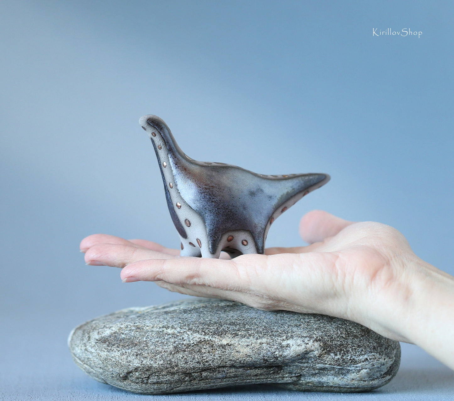 Sculpture Dinosaur, Small Modern Figurine, Long Neck Dinosaur, Table Decoration, Handmade Ceramic Art, Reptile Black Dragon, MADE TO ORDER