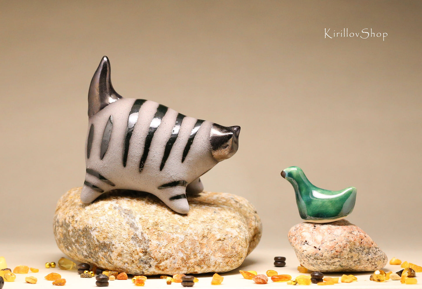 Ceramic Cat Sculpture, Black Little Kitten, Tabletop Figurine, Handmade Pottery, Cat Lover Gift