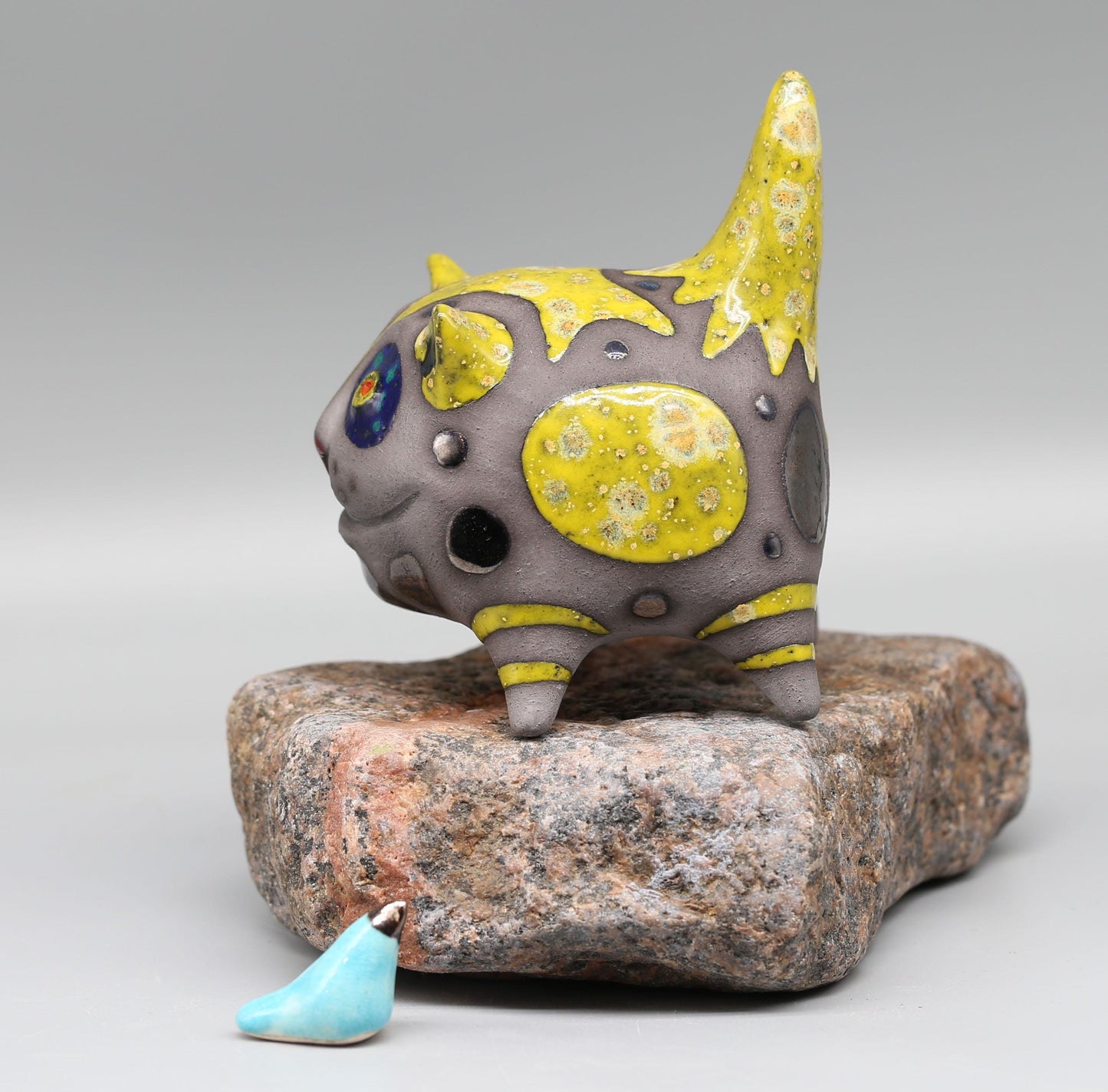 Handmade Ceramic Smiling Cat Figurine