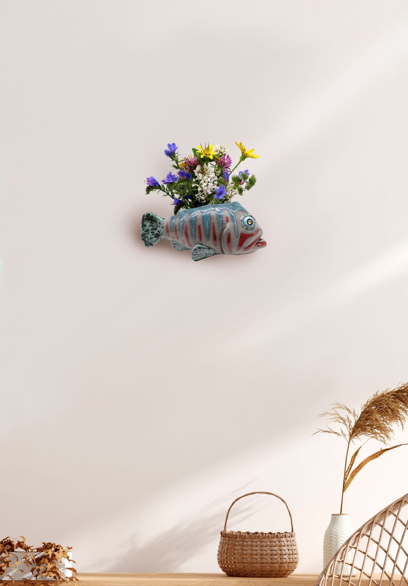 Creative Ceramic Fish Wall Hanging, Handmade Vase Art, Made to order