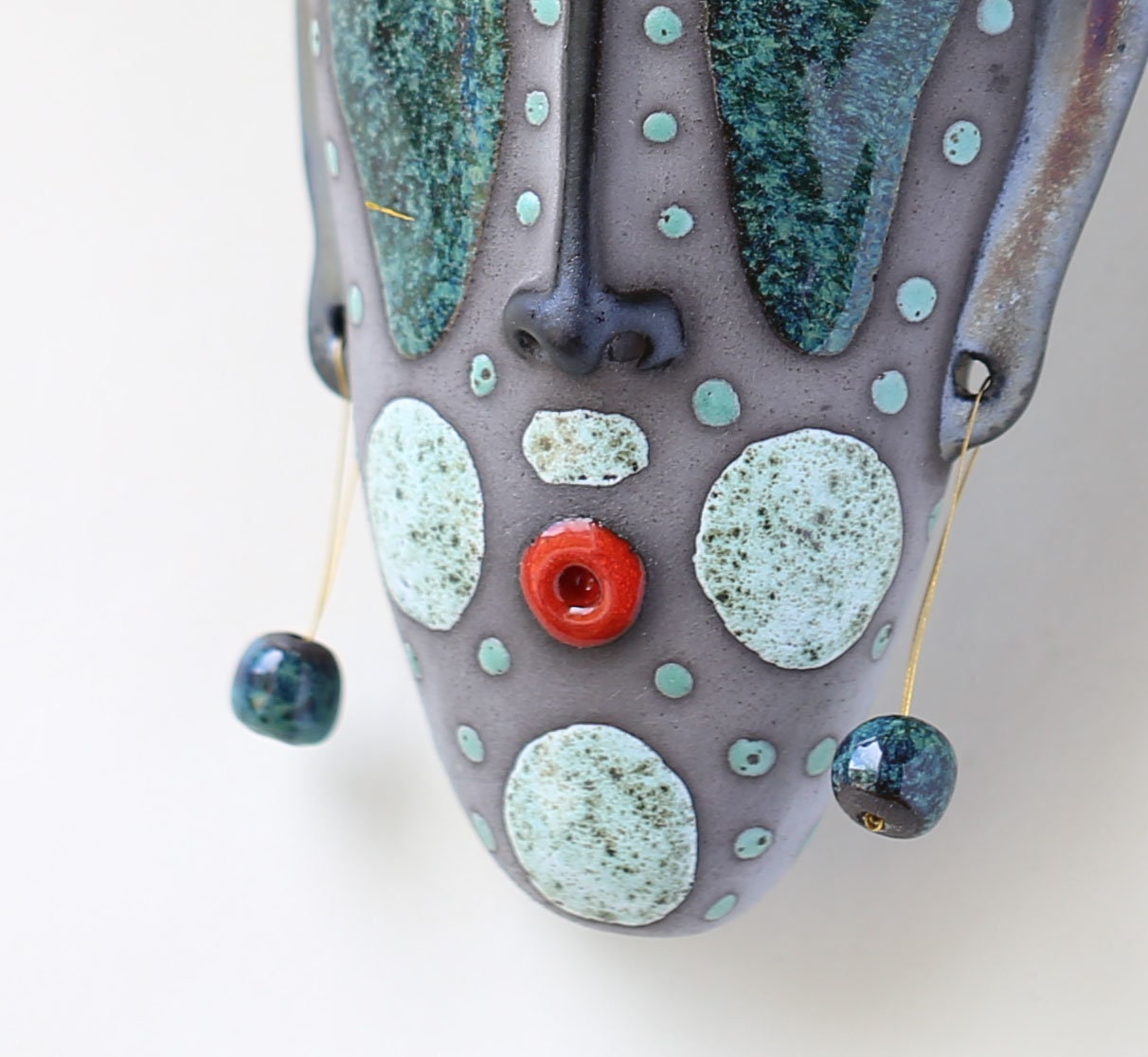 Handmade Ceramic Wall Vase – Face Sculpture with Beads