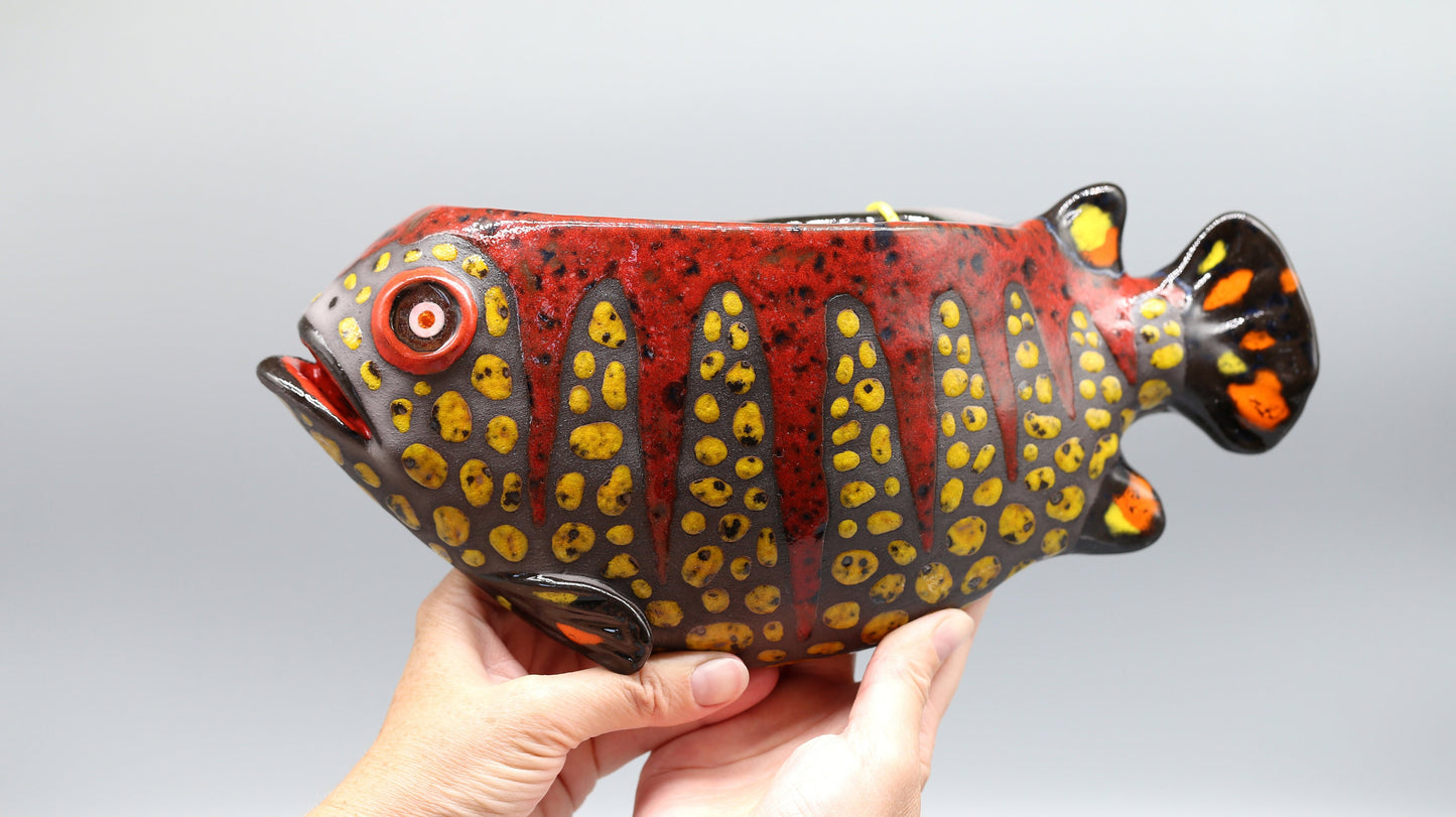 Ceramic fish wall hanging vase, unique handmade vase, wall sculpture, artwork, colorful fish