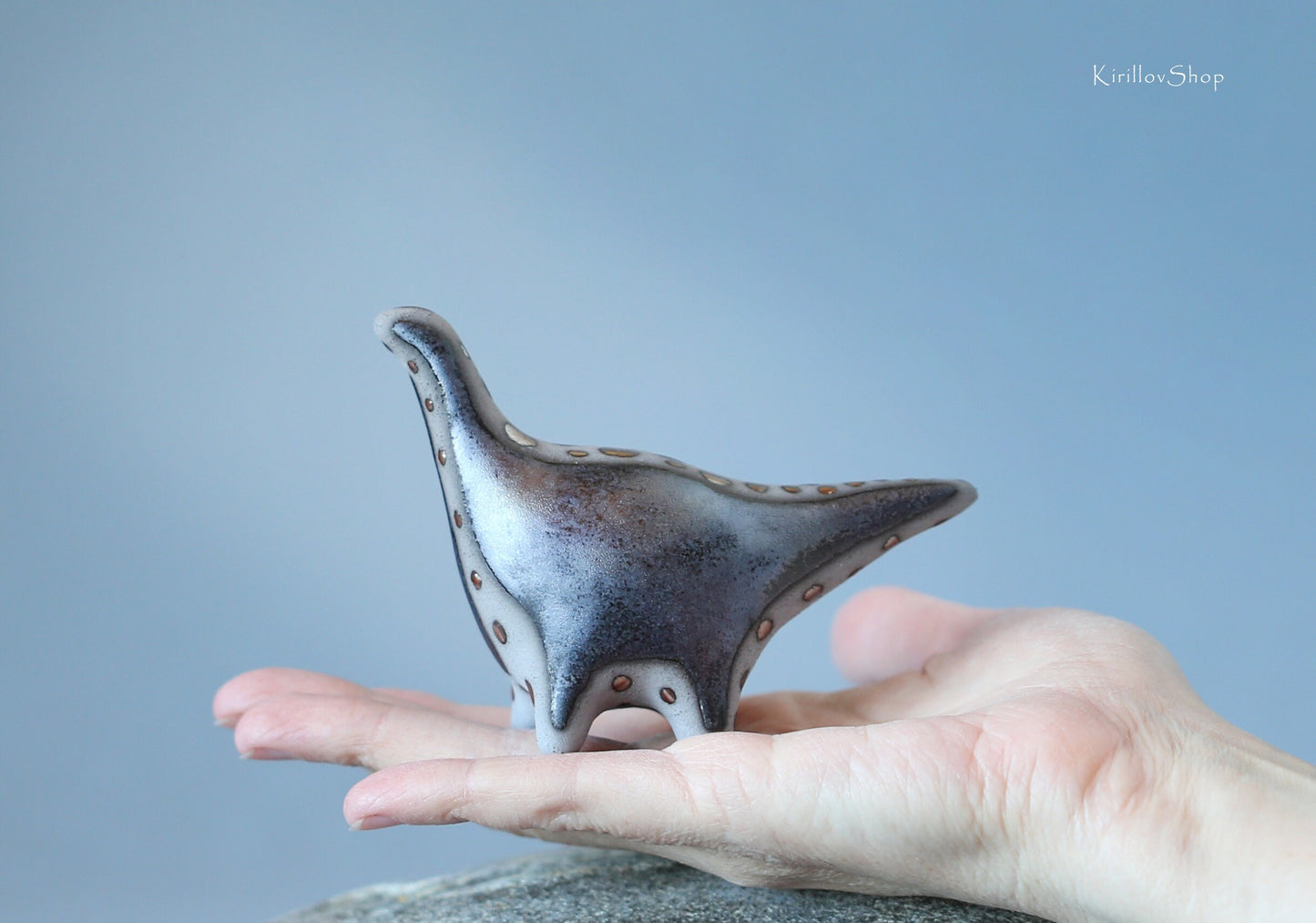 Sculpture Dinosaur, Small Modern Figurine, Long Neck Dinosaur, Table Decoration, Handmade Ceramic Art, Reptile Black Dragon, MADE TO ORDER