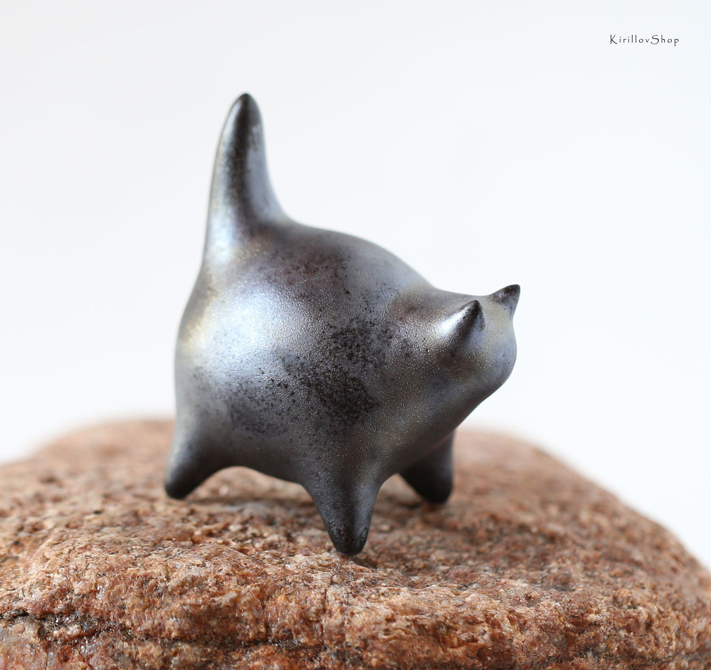 Handmade Ceramic Black Cat Sculpture: Miniature Table Decoration