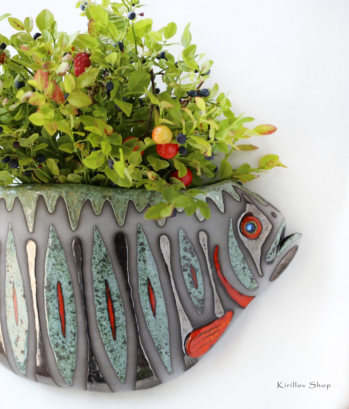Ceramic wall vase for flowers, Fish wall decoration, Handmade unique wall mountable plant vase, Home decor