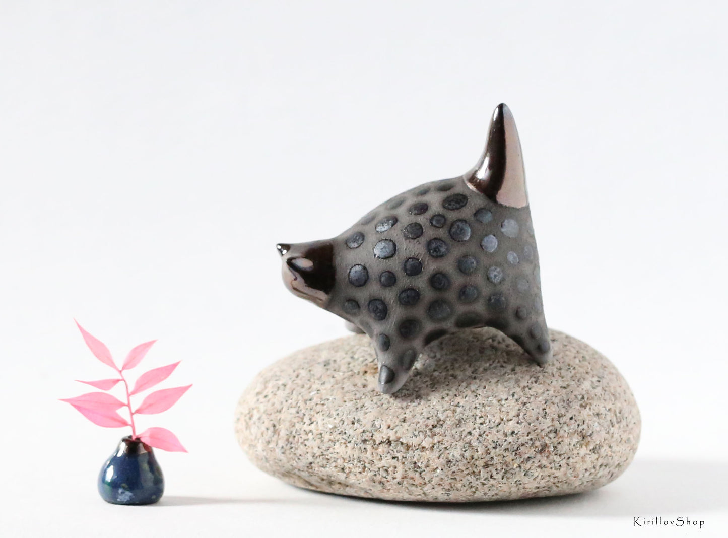 Ceramic Art Sculpture "Spotted Cat"