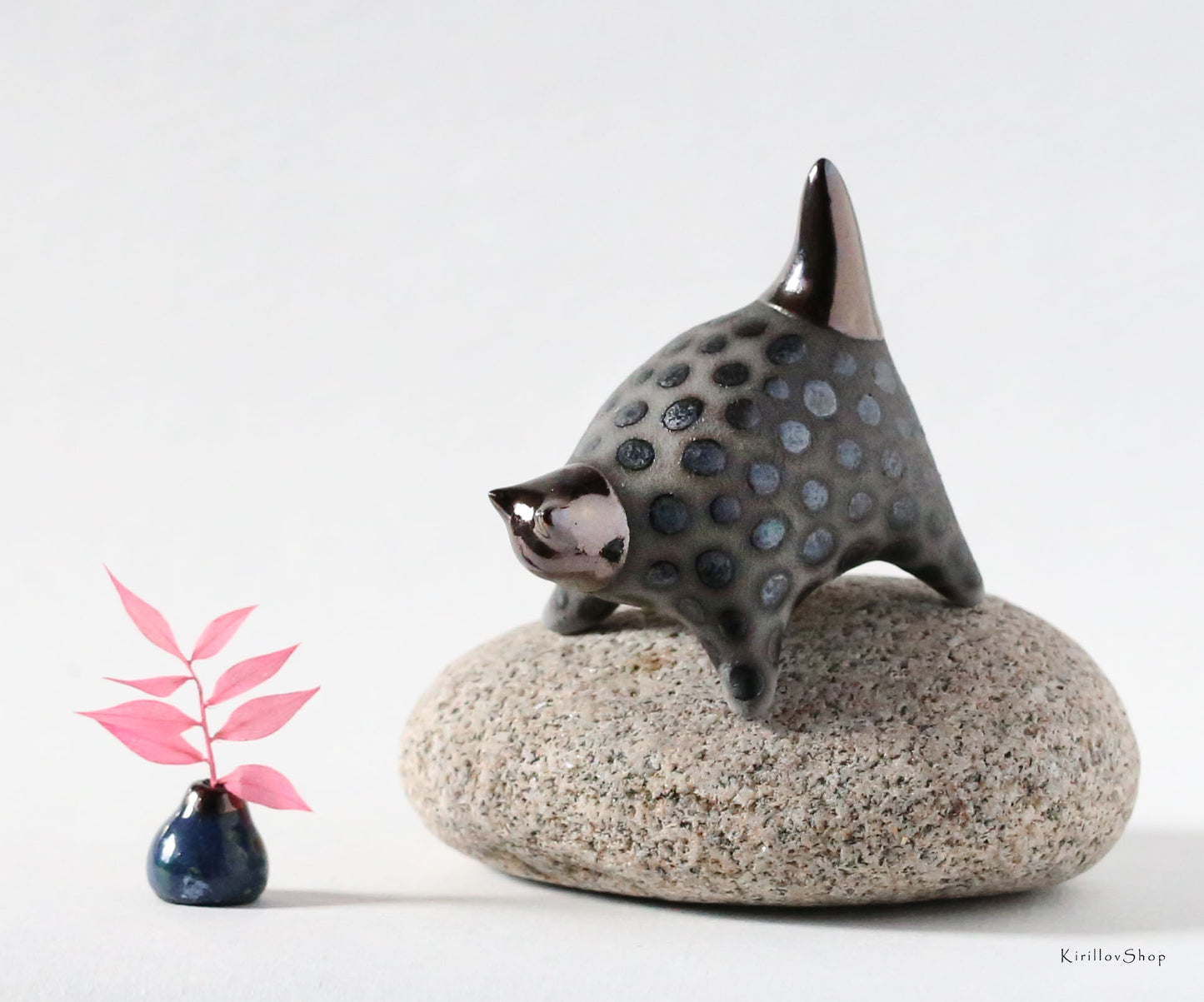 Ceramic Art Sculpture "Spotted Cat"