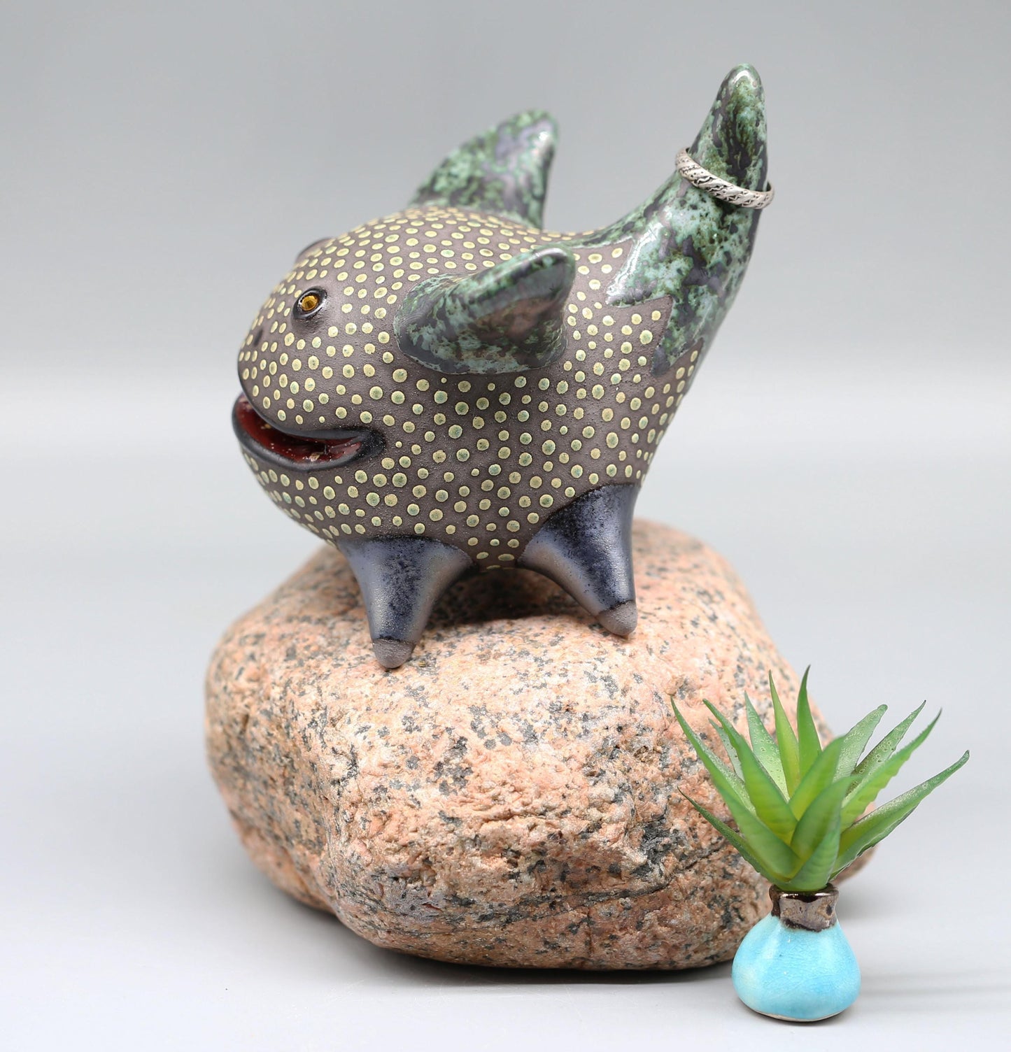 Handmade Ceramic Dragon Figurine: Fantasy Creature Sculpture, Ring Holder