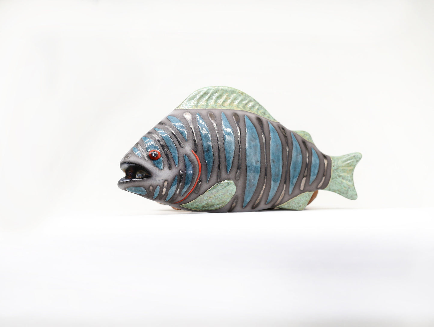 Blue Ceramic Fish Sculpture Wall Decor Art