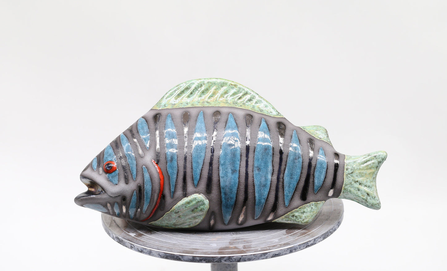 Blue Ceramic Fish Sculpture Wall Decor Art