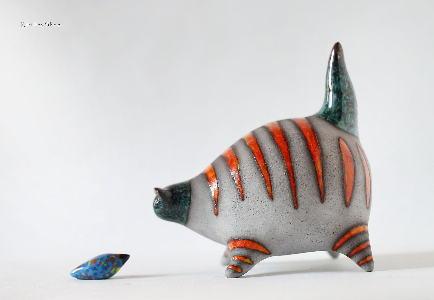 Handmade Ceramic Orange Tabby Cat Figurine