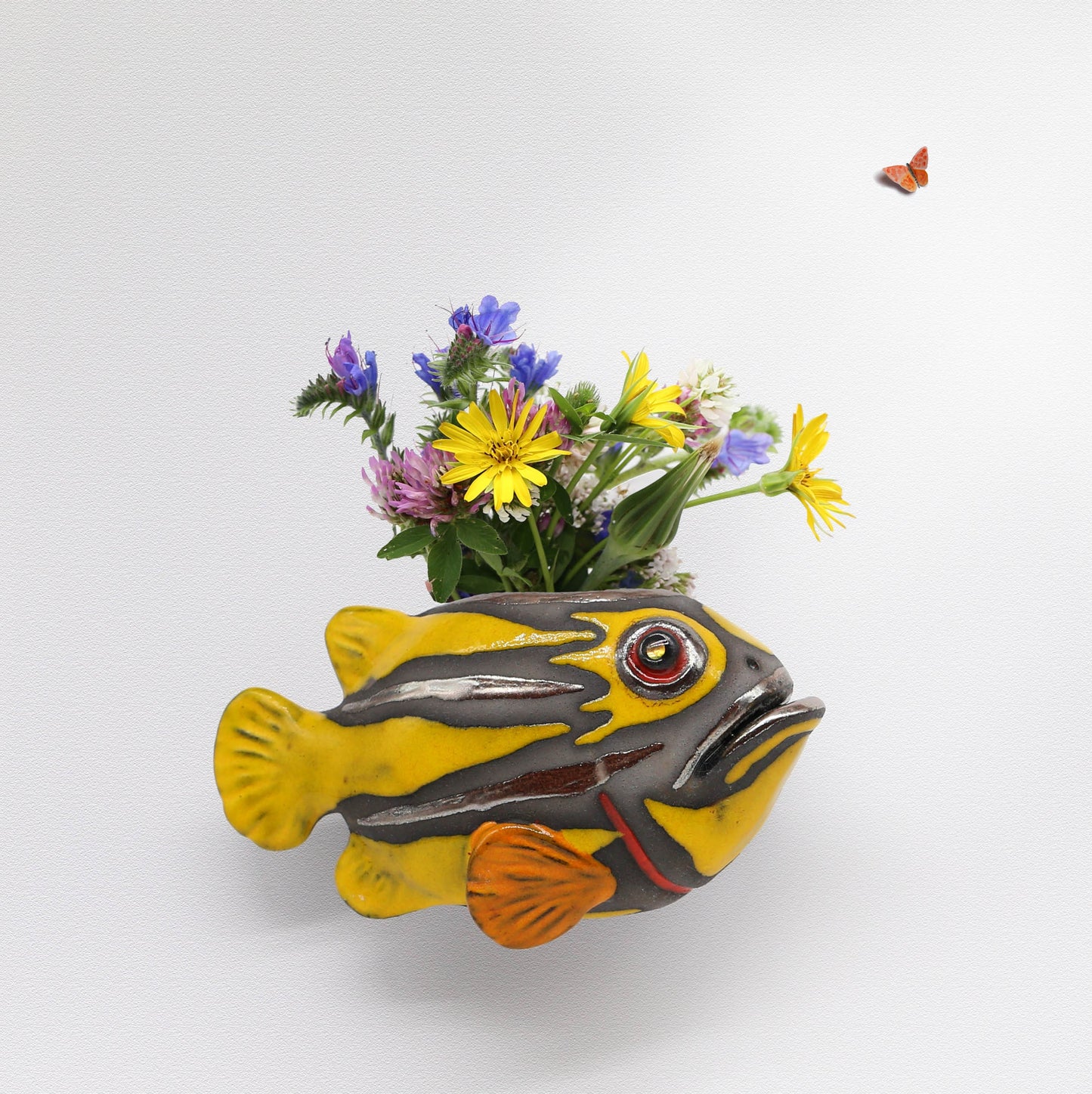 Handmade Ceramic Fish Vase – Wall Hanging Pot, Unique Fish Sculpture, Artistic Home Deco