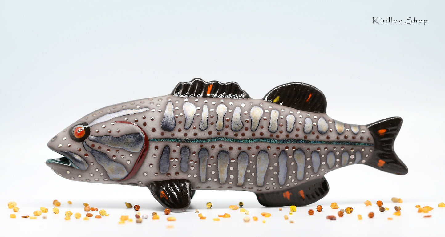 Fish Art Sculpture Ceramic Modern Figurine Table Sculpture Smallmouth Bass Handmade Unique Gift MADE TO ORDER