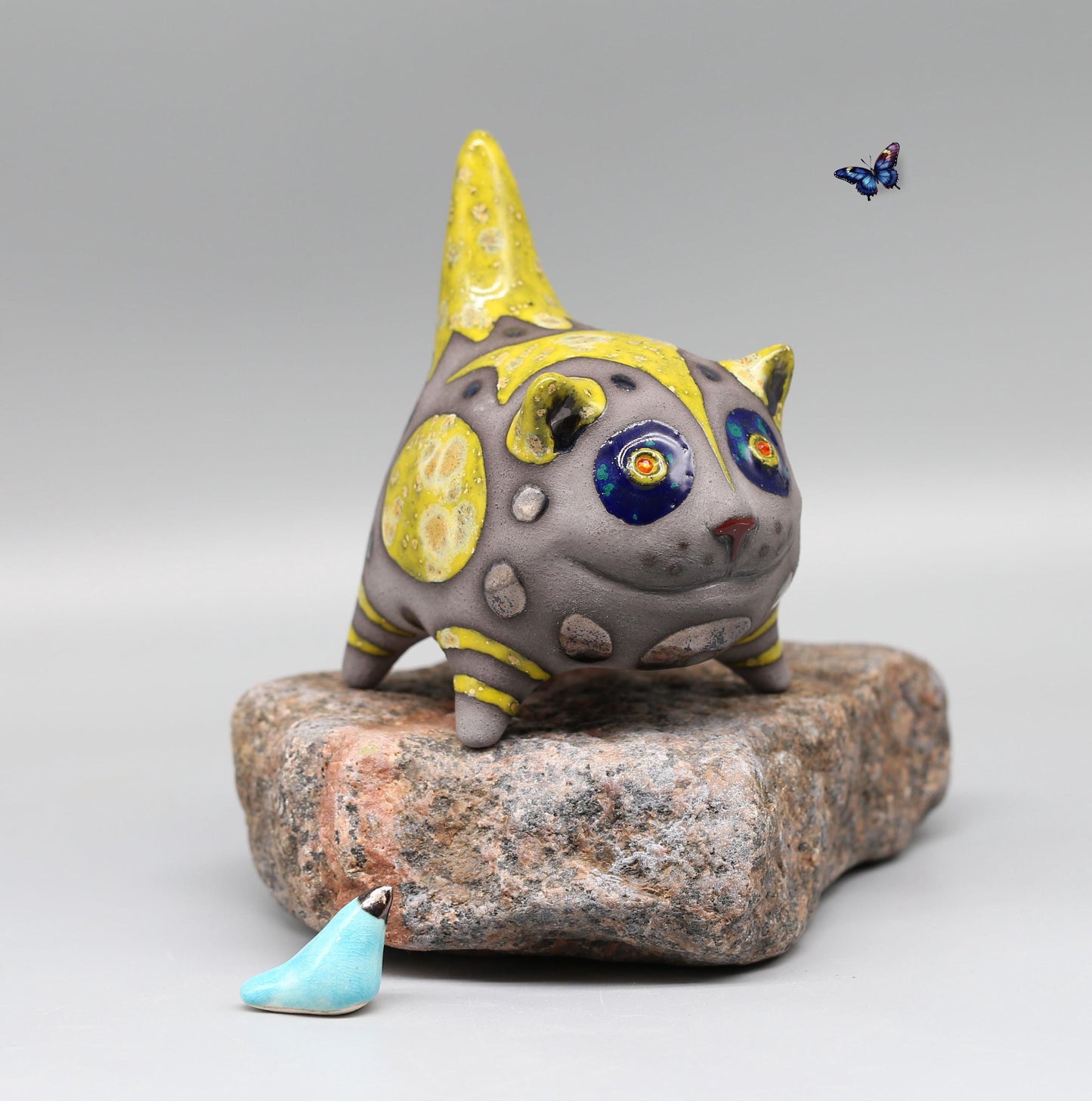 Handmade Ceramic Smiling Cat Figurine